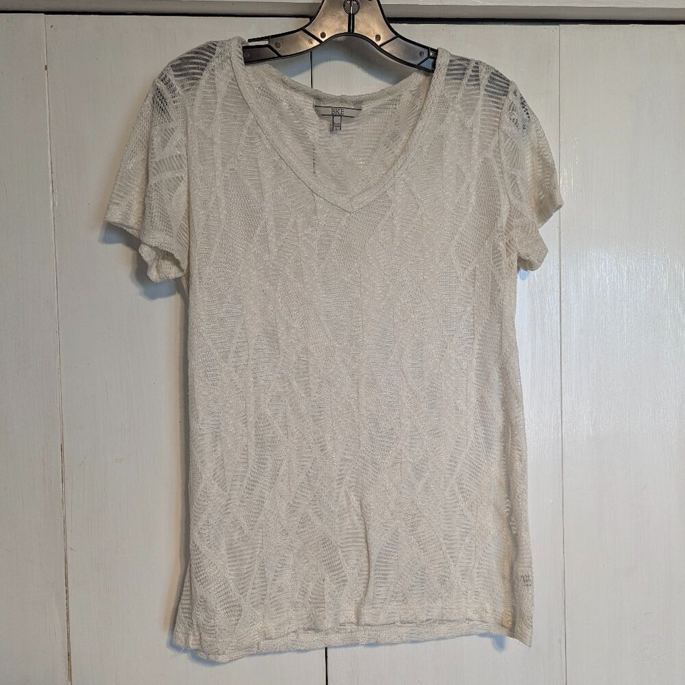 BKE Lace Short Sleeve White Shirt